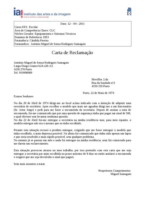 Exemplos Carta De Reclamação BRUNIV