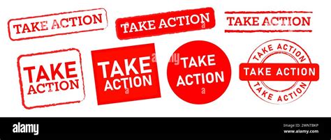 Take Action Circle Rectangle And Square Red Rubber Stamp Label Sticker