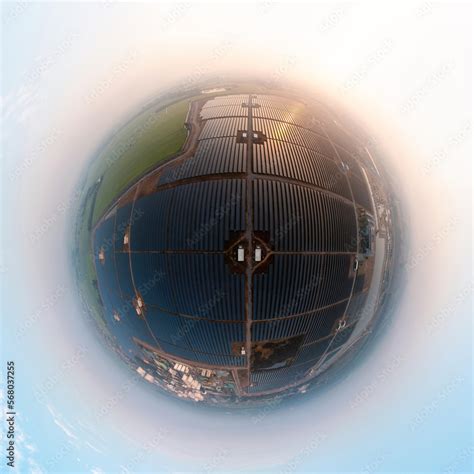 degree spherical panorama  solar photovoltaic solar plant rows