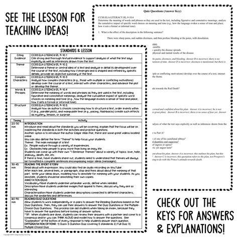 The Masque of the Red Death Quiz Poe Reading Comprehension with Answer