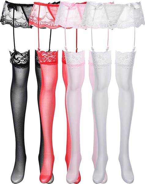 Amazon 4 Pieces Lace Garter Belts Lace Suspender Belt Lingerie Thigh High Stocking For