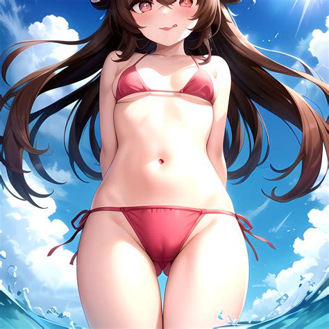 1girl Q Absurdres Arms Behind Back Bikini Blush Breasts Brown Hair Cameltoe Cleft Of Venus