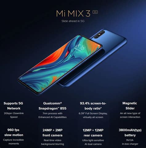 Global Version Xiaomi Mi Mix 3 5G 6GB 128GB Smartphone Blue