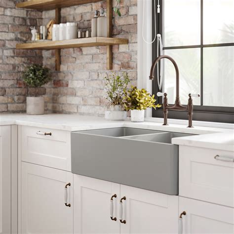 Turner Hastings Novi 85x46 Double Bowl Fireclay Butler Sink Concrete