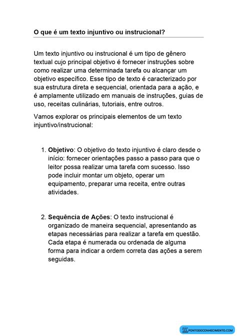 O Que É Texto Injuntivo - O que é um texto injuntivo ou instrucional? - Ponto do Conhecimento