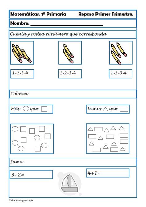 Ejercicios De Matemáticas Para Primero De Primaria Primer Trimestre