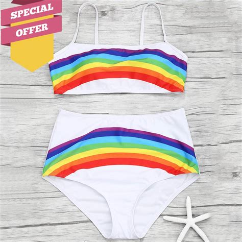 Rainbow Print High Waisted Bikini Set Queerks