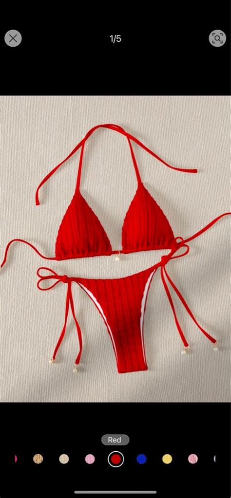 SHEIN Red Swimsuit Textured Triangle Cup Bikini Set Women S Fashion