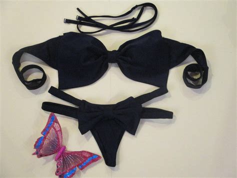 New Colors Thong Bikini Set Strappy Bow Bottom Bandeau Top Big Etsy