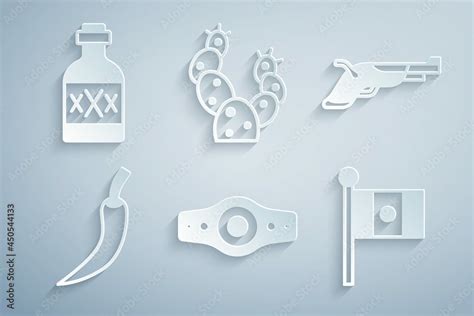 Set Wrestling Championship Belt Vintage Pistols Hot Chili Pepper Pod Mexico Flag Cactus And