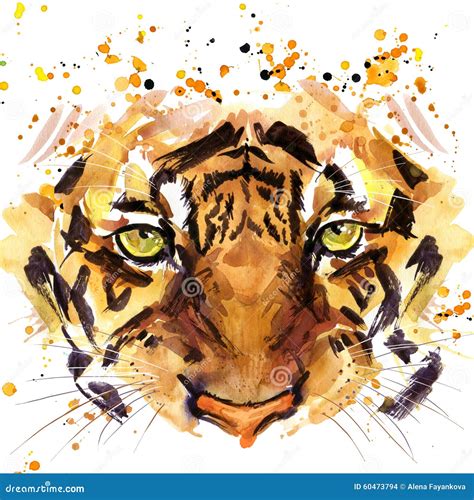 Tiger T-shirt Graphics, Tiger Eyes Illustration with Splash Watercolor ...