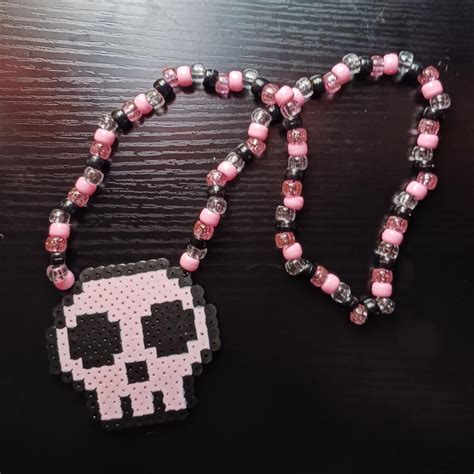 Pink Skull Perler Kandi Necklace Inches Depop