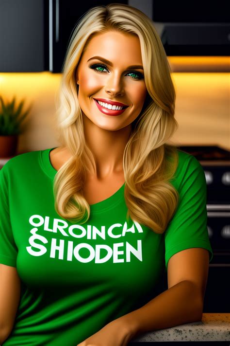 Lexica Blonde Woman At Home Wearing Green T Shirt Realistic Image