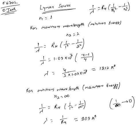 calculate the minimum and maximum wavelength of lyman series