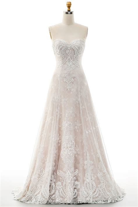 Strapless Sweetheart Pink Nude Lace Wedding Dress Betancy