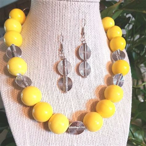 Large Yellow Bead Necklace Beaded Necklace Women Jewelry Womens Fashion Jewelry