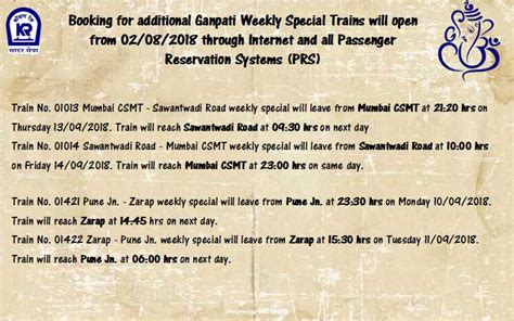 Konkan Railway On Twitter Booking For Ganpati Special Weekly Train