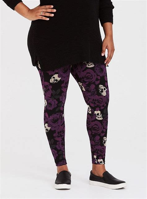 Purple Roses And Skulls Leggingpurple Roses And Skulls Legging Multi