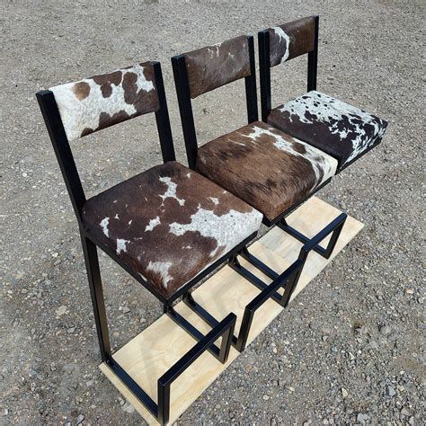 Bespoke Custom Made Cowhide Topped Steel Bar Stools With Etsy