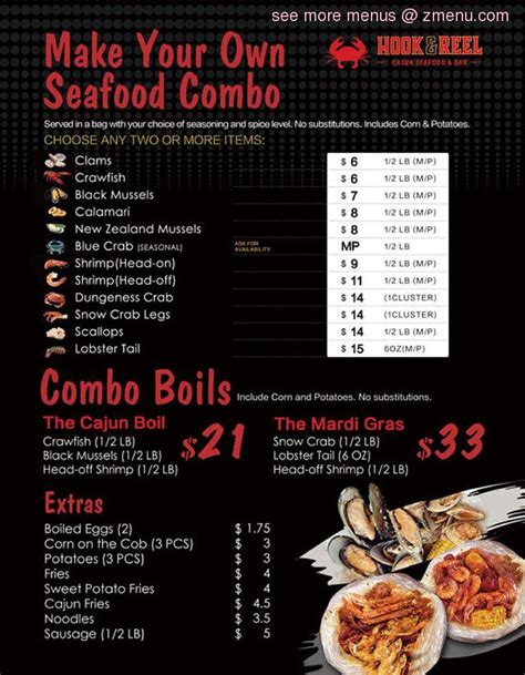 Menu At Hook And Reel Cajun Seafood And Bar Union