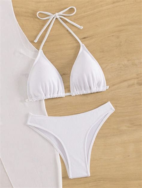 Shein Swim Einfacher Halfter Triangle Bikini Set Mit Strand Umhang F R Den Sommer Shein Schweiz