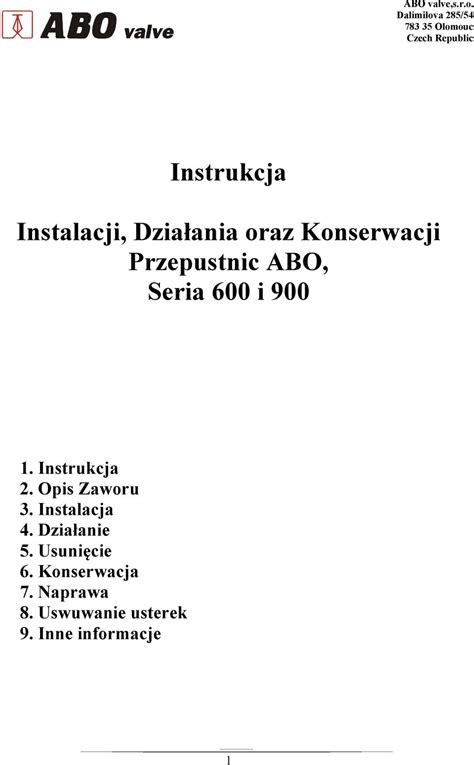 Instrukcja Instalacji Działania oraz Konserwacji Przepustnic ABO