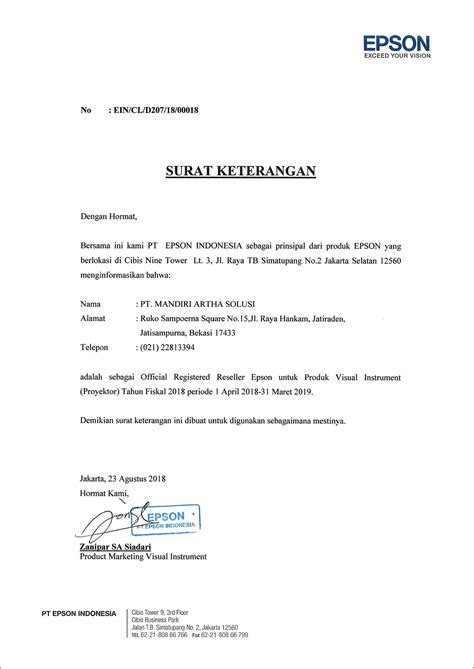 Contoh Surat Keterangan Produk Asli Dan Baru Surat Keterangan