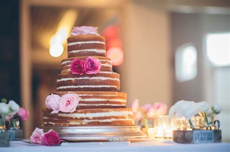 Tiered Naked Cake With Pink Roses