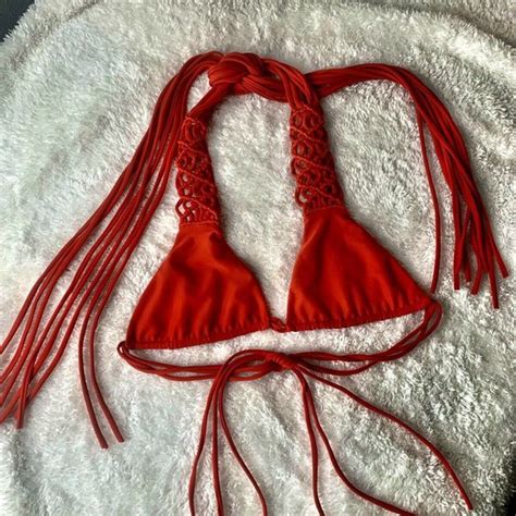 Mikoh Swim Mikoh Waipahu Triangle Multi String Bikini Swim Top Red