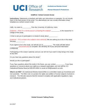 SAMPLE: Verbal Consent Script Doc Template | pdfFiller