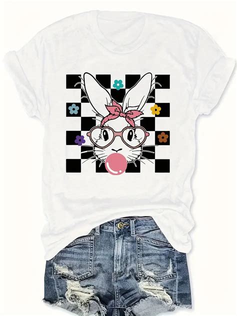 Bunny Print T Shirt In Übergröße Lässiges Rundhals Kurzarm Temu Germany