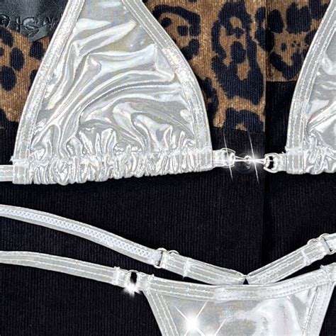 Women S Split Body Swimsuit Silver Lace Up Sexy Bikini Swimsuit Bikini Shopee Malaysia
