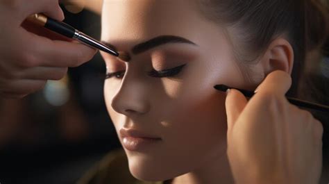 Premium Ai Image Makeup Artist Applying Eyeshadow On Woman With Brush