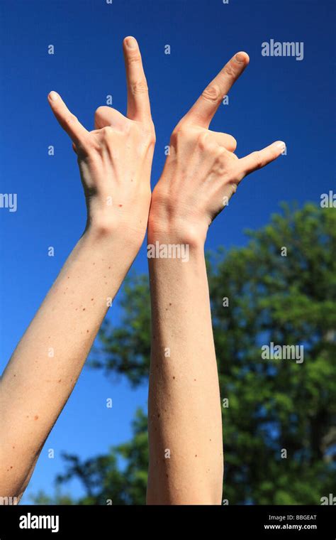 Female Hands And Fingers Indicating Directions Or Rude Gestures Stock