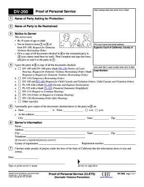 Fillable Online Dv Proof Of Personal Service Clets Fillable