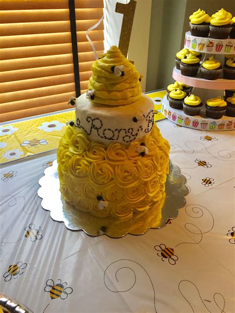 Delicious Honey Buttercream Cake With A Detachable Beehive Smash Cake