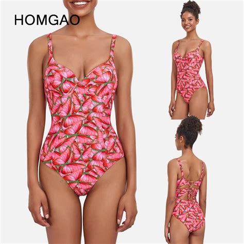 HOMGAO One Piece Swimsuit Women Sexy V Neck Bathing Suit Print Female