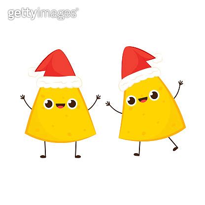 Nacho Character Design Nachos On White Background Santa Hat Vector