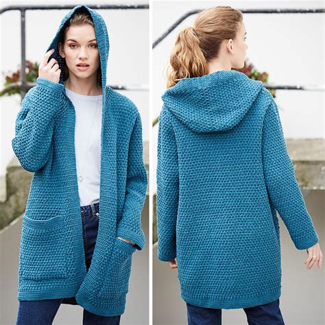 Синий кардиган с капюшоном — схема вязания спицами с описанием на ...