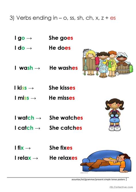 3rd person present simple rules: English ESL worksheets pdf & doc