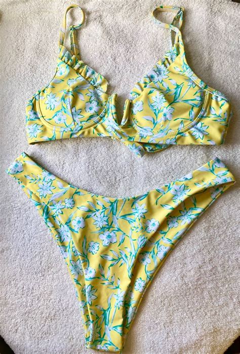 Floral High Cut V Bikini Women S Fashion Swimwear Bikinis Swimsuits On Carousell