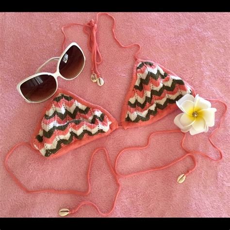 Peach Crocheted String Bikini Top Gem