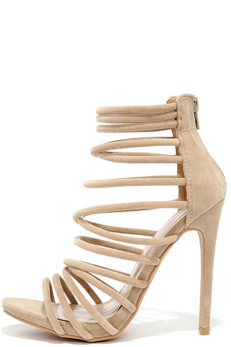 Sexy Nude Heels Vegan Suede Heels Caged Heels Lulus