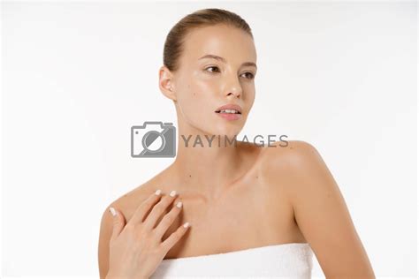 Beautiful Girl With Nude Make Up Posing At White Grey Studio Background Beauty Photo Concept