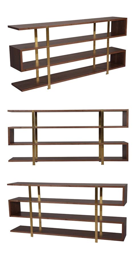 Three Wooden Shelves With Metal Bars On Them