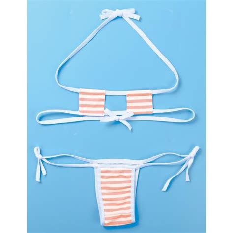 Micro Bikini String Sexy Femme Lingerie Ensemble Coquine Mini Soutien Gorge Mignon Rose Rose