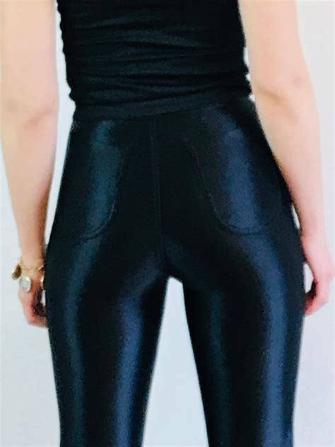 Vintage 70s Disco Pants Shiny Black Spandex Jeans Skin Tight Pant Black Cigarette Pants