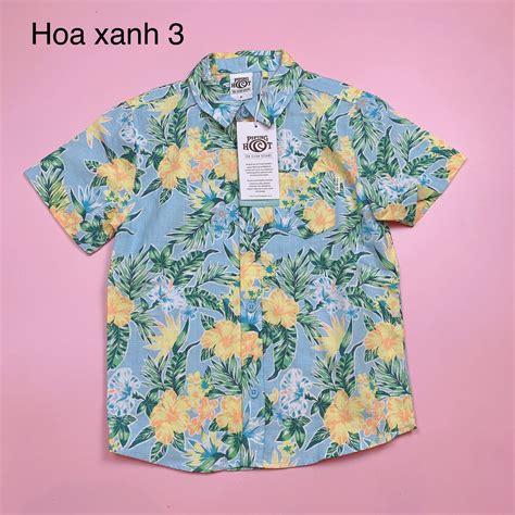 Áo sơ mi thô đũi lanh Piping Hot dư xịn hoa lá summer BT size 1 16y SHIN Baby Closet