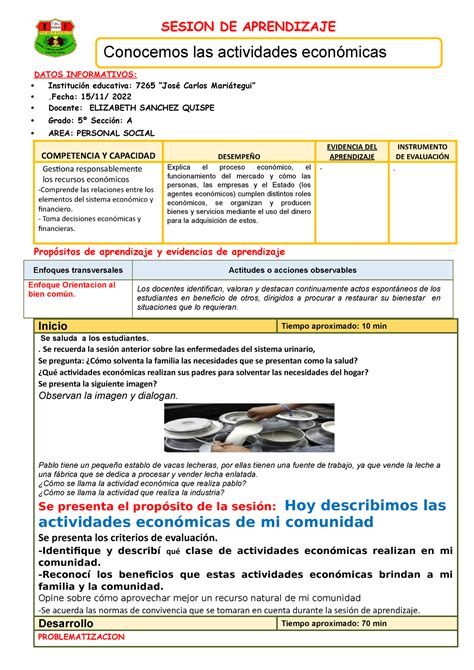 Sesion 15 noviembre Personal - SESION DE APRENDIZAJE DATOS INFORMATIVOS