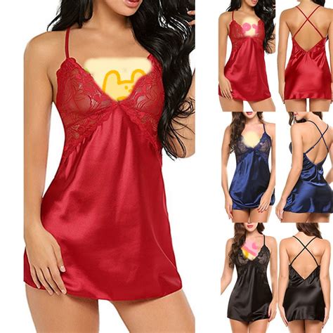 Babydoll Sexy Lingerie Women Silk Lace Nightdress Sleepwear T Back Set